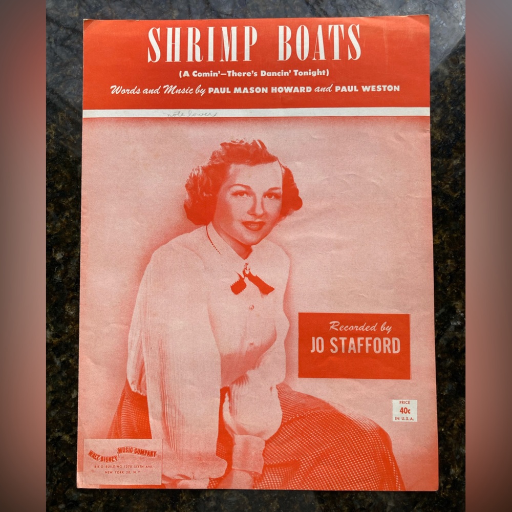 1951 Shrimp Boats A Comin’ There’s Dancin’ Tonight Sheet Music by Jo Stafford